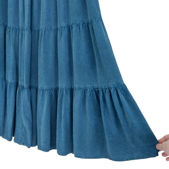 Back In The Saddle Boho Broomstick Tiered Maxi Skirt Like New Size Large Blue - Picture 5 of 6